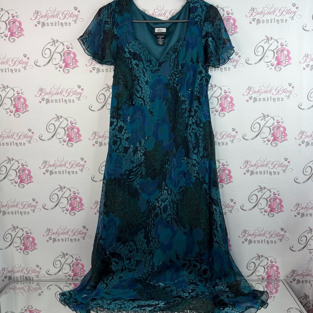 Believe woman dress long maxi Y2K Elegant Teal and Black Floral Dress